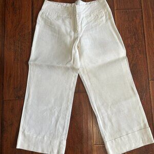 White House Black Market Wide Leg White Linen Crop Pants- lined, size 8